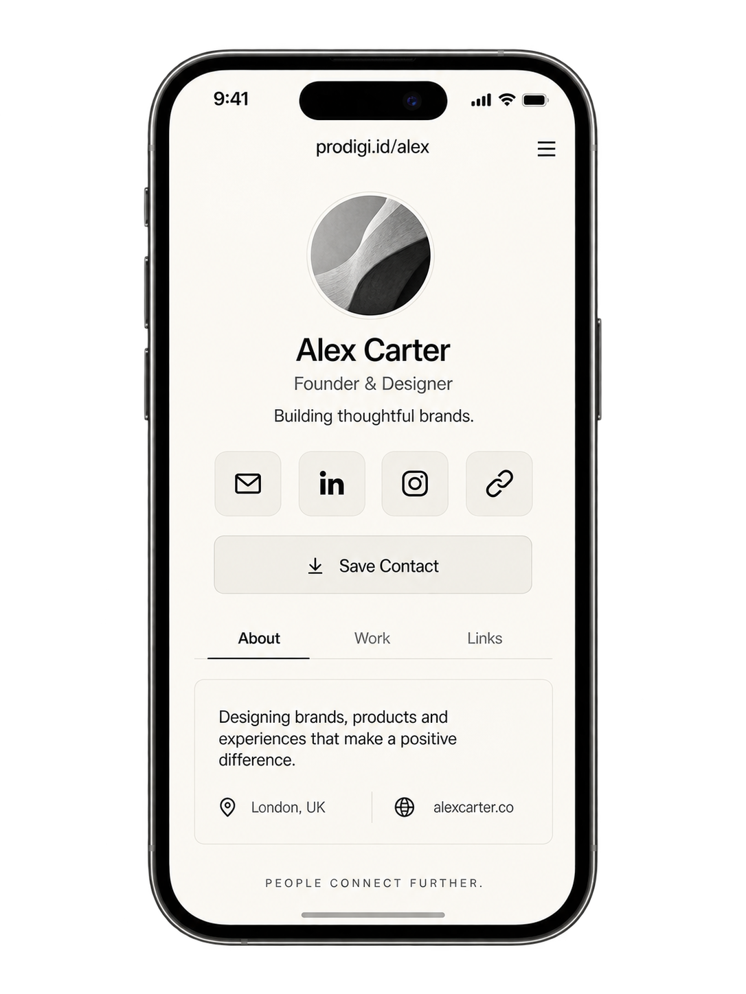 Prodigi Profile Experience on iPhone